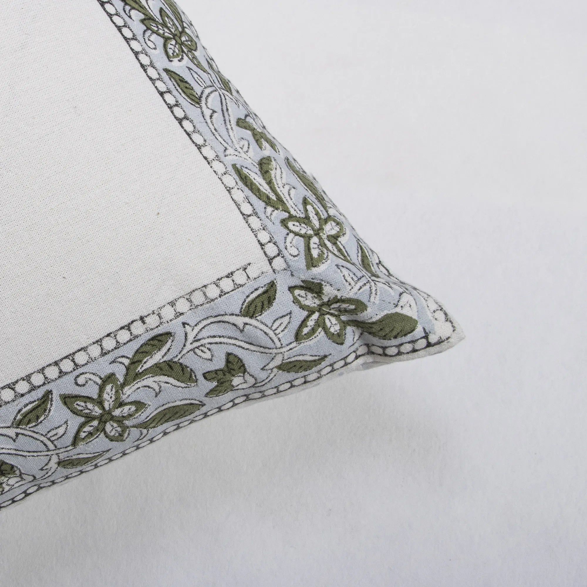 Block Print Cotton 3-Seater Cushion Sofa Leaf Design